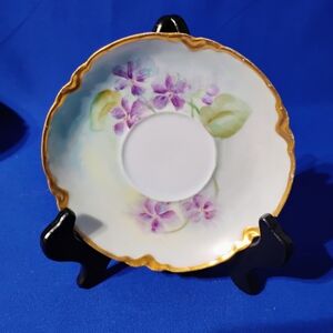 Limoges Purple Floral Gold-Edged Saucer